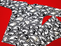 義若オリジナルの鯉口シャツ　ダボシャツ　青海波に波濤　（白黒）